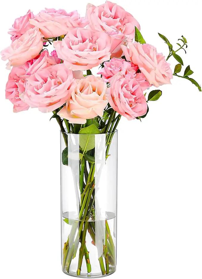 Clear Flower Vase, Non-breakable Vases, 6" W x 16" H, Acrylic Vase, Aesthetic Room Decor Cylindrical Modern Flower Vases for Table Centerpiece, Home Decor, Women Floral Arrangement Gift by GreenHaven Gardens