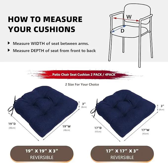 RACE LEAF 4 Pack 17x17 Patio Chair Cushions, Thickened Waterproof Cushions with Stain Resistant Cover and Non-Slip Ties (Navy) by GreenHaven Gardens