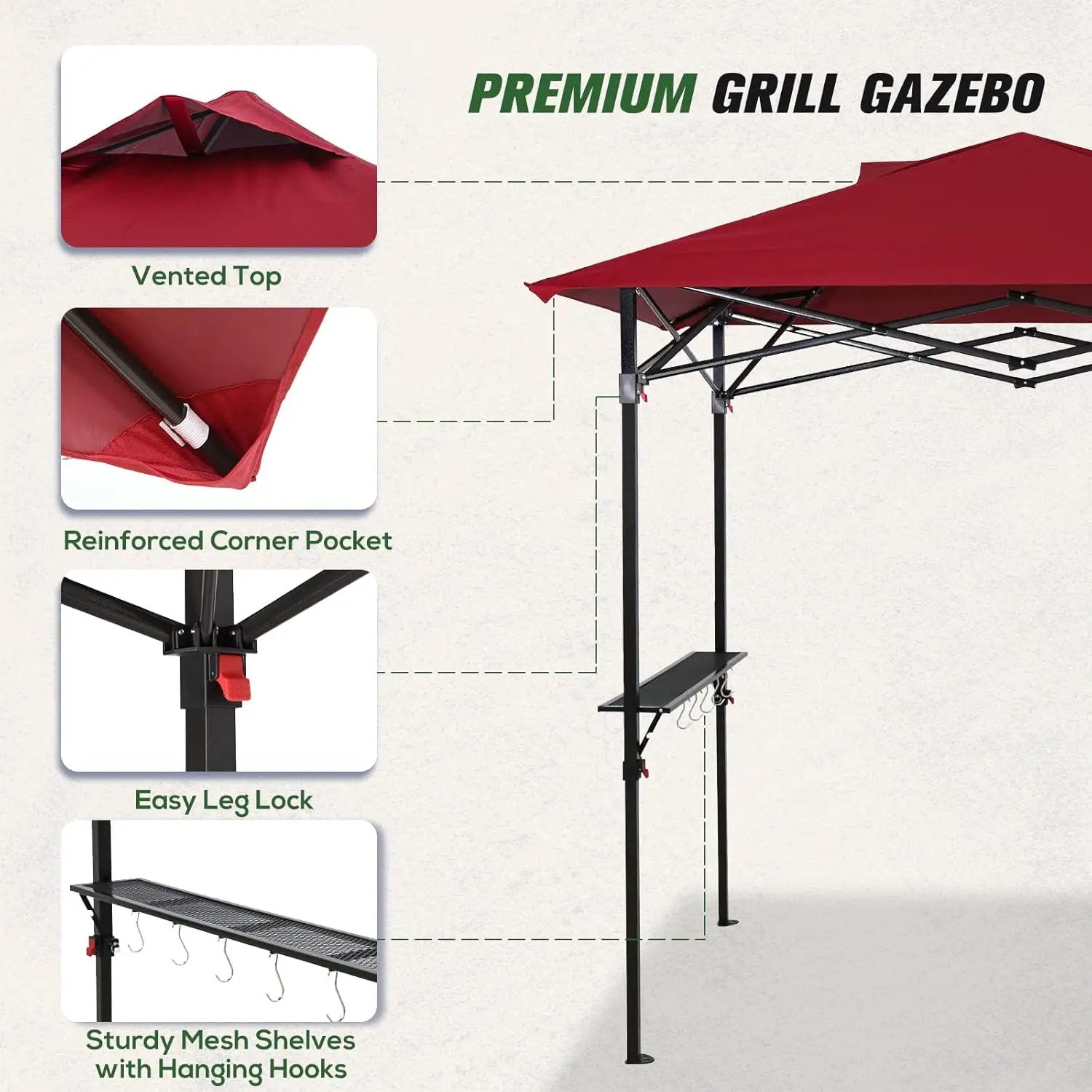 COOS BAY 8x5 Pop up Grill Gazebo Portable BBQ Gazebo Canopy Tent with Carry Bag, Outdoor Barbeque Shelter, Red by GreenHaven Gardens