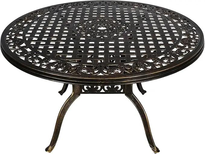 48" Round Patio Table for 6 Person Cast Aluminum Bistro Table with Umbrella Hole,Metal Patio Table Outdoor Bistro Dining Table for Garden,Bronze by GreenHaven Gardens