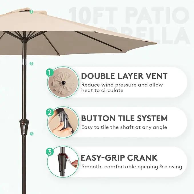 JEAREY 10FT Outdoor Patio Umbrella Outdoor Table Umbrella with Push Button Tilt and Crank, Market Umbrella 8 Sturdy Ribs UV Protection Waterproof for Pool, Garden (Beige) by GreenHaven Gardens