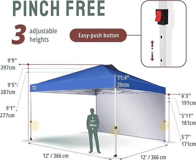 CROWN SHADES 12x12 Pop Up Canopy Tent Instant Commercial with 150D Silver Coated Fabric Including 1 Removable Sidewall, 4 Ropes, 8 Stakes, Weight Bags, STO 'N Go Bag, Blue by GreenHaven Gardens