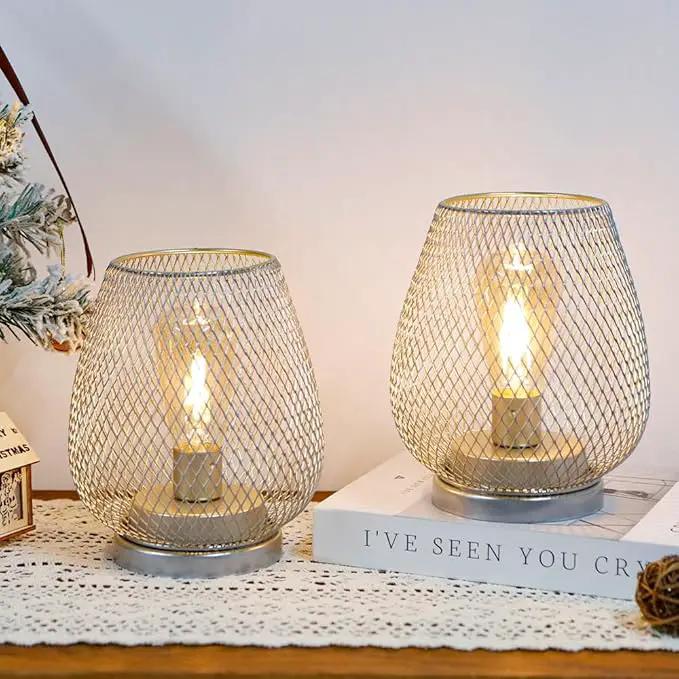 JHY DESIGN Set of 2 Metal Cage LED Lantern Battery Powered Cordless Accent Light with LED Great for Weddings Parties Patio Events for Indoors Outdoors(Silver) by GreenHaven Gardens