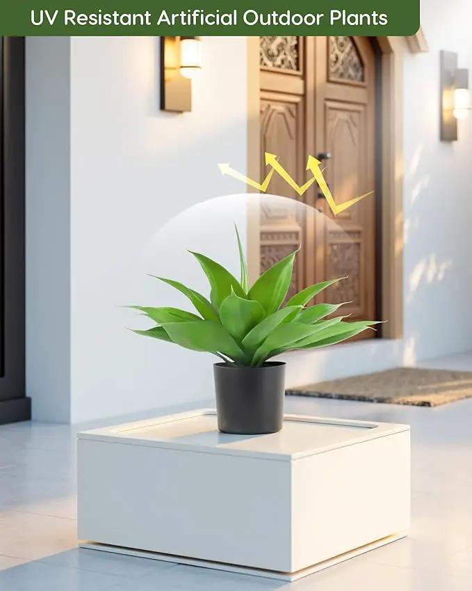 Velener Fake Agave with Black Pot, Artificial Plant Outdoor Agave - Fake Plants for Indoor and Outdoor Decor(16 Inch) by GreenHaven Gardens