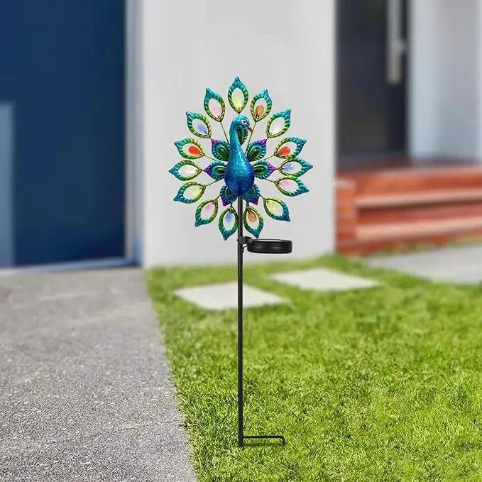 Outdoor Wind Spinner, Solar Garden Lights Metal Peacock Garden Decor,Solar Stake Lights Decorative for Patio Pathway Yard Decoration Mothers Day Ideal Gifts（Peacock Opens its Tail） by GreenHaven Gardens