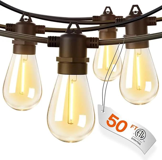 addlon 50FT LED Outdoor String Lights with Edison Shatterproof Bulbs, Weatherproof Strand, Commercial Grade Patio Lights, Decorative for Garden or Patio, Black by GreenHaven Gardens