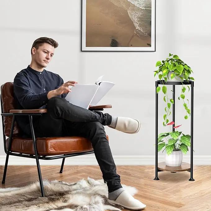 KMOTASUO 2 Tier Plant Stands Indoor, 30 Inch Tall Metal Corner Plant Stand, Modern Flower Shelf Pot Holder Planter Display Rack for Living Room Balcony Patio Garden(Black) by GreenHaven Gardens