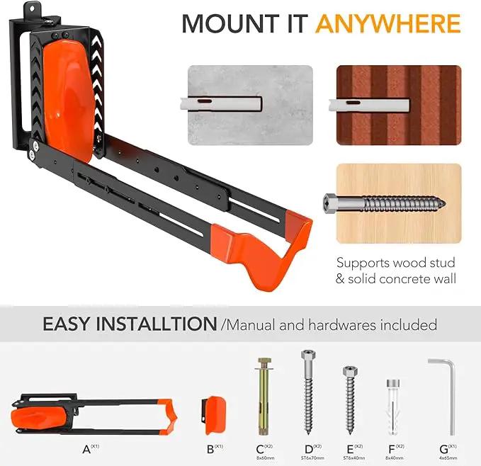 Swivel Bike Rack Wall Mount, Bike Hangers for Garage, Space-Saving Vertical Bike Holder, Holds up to 77 lbs, Bicycle Wall Hanger Storage, No Heavy Lifting Required Indoor Hanging Bike Rack-Orange by GreenHaven Gardens