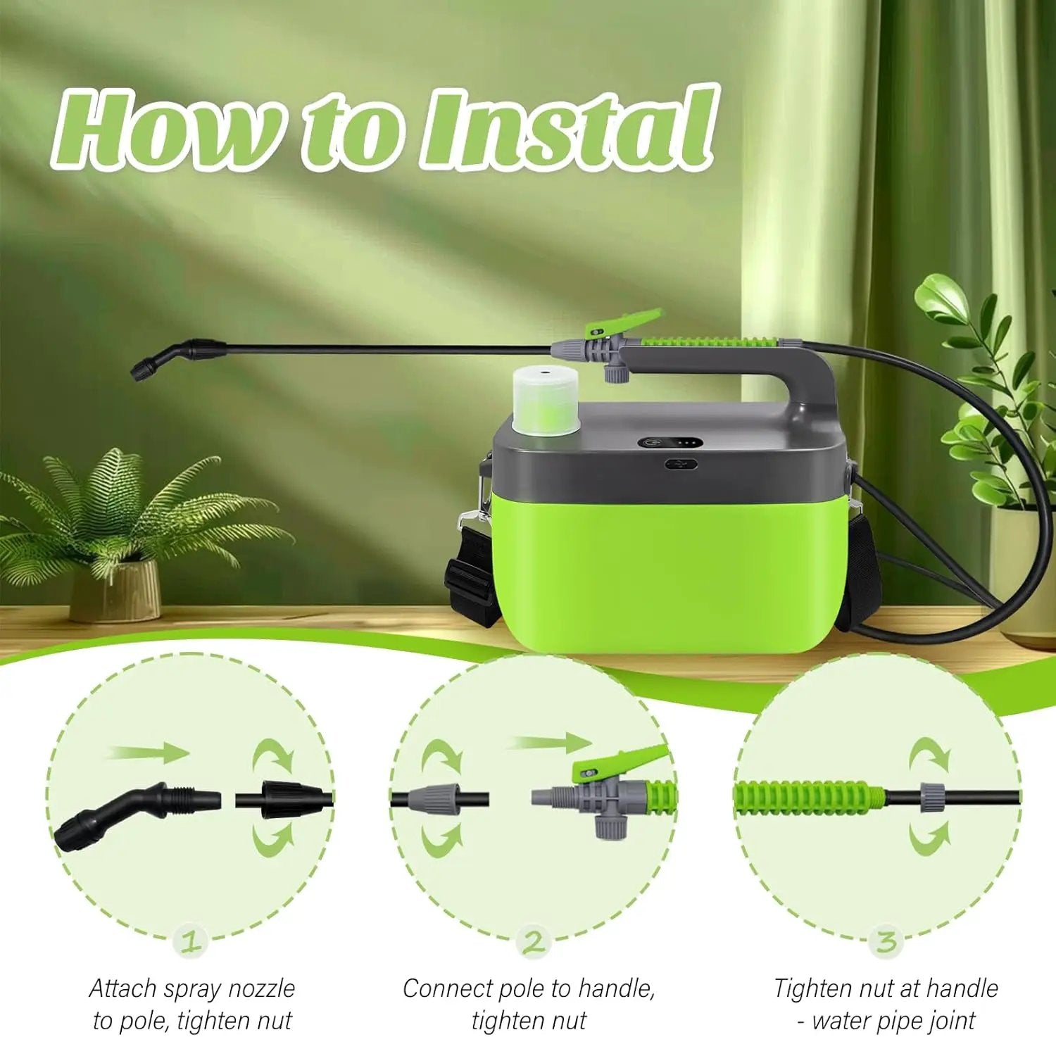 Battery Powered Garden Sprayer, 1.35 Gallon Electric Sprayer with USB Rechargeable Handle, 3 Mist Nozzles, Retractable Wand, Battery Pump Sprayers with Adjustable Shoulder Strap for Lawn and Yard by GreenHaven Gardens