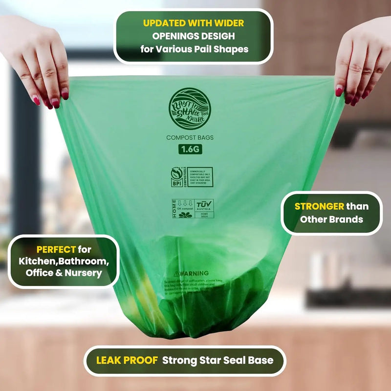 RAYTID 150 Counts 1.6 Gallon (1.6-1.75-2 Gal) Compost bin kitchen Bags, Fit 4.5,6,7,8 Liters,Strong compost bags for countertop bin,ASTM D6400, US BPI and Europe OK compost HOME certified by GreenHaven Gardens