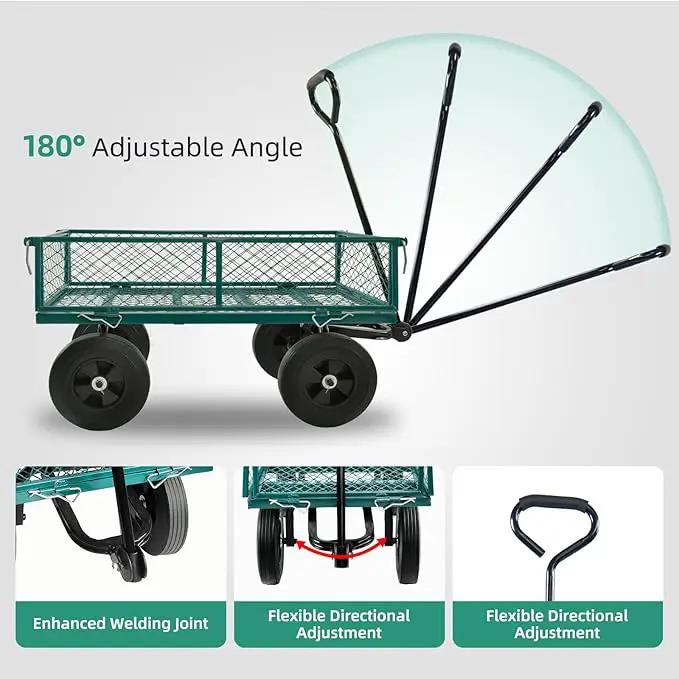 Heavy Duty 480 Lbs Capacity Mesh Steel Garden Cart Folding Utility Wagon with Removable Sides (Green) by GreenHaven Gardens