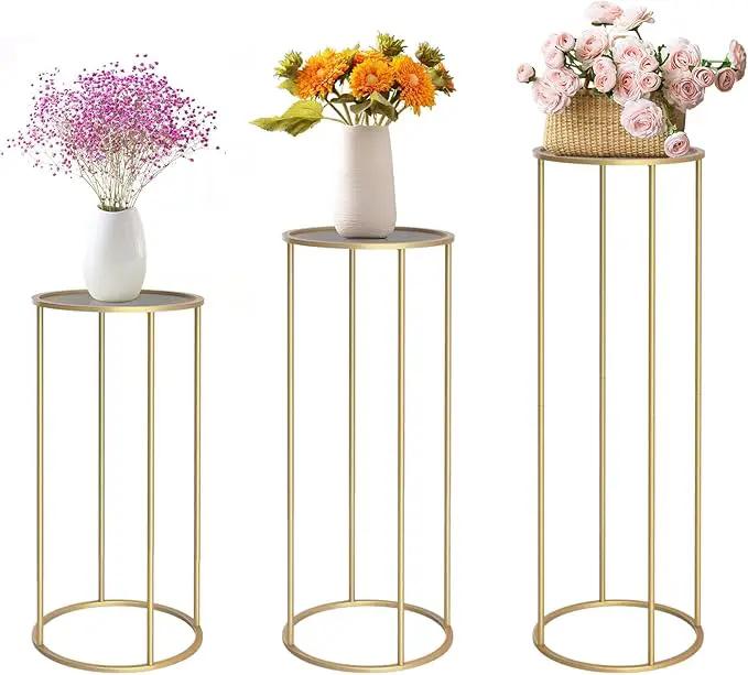 chamvis Gold Metal Plant Stand, 3 Pcs Tall Cylinder Pedestal Stands for Parties and Weddings, Gold Round Cylinder Tables for Living Room and Patio Decor by GreenHaven Gardens