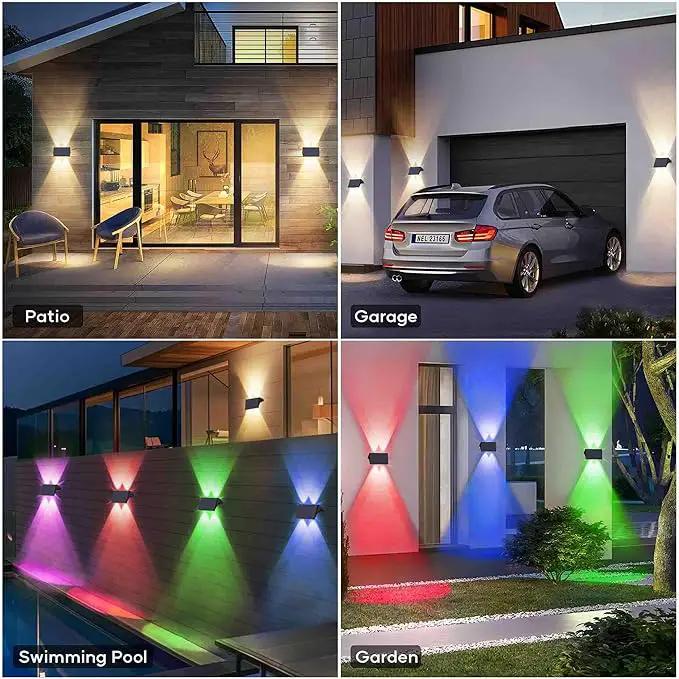 Fence Lights Solar Powered, 4-Pack Solar Fence Lights Up/Down Flexible Buttons, IP67 Waterproof for Outdoor, 120LM Bright, Auto Dusk to Dawn for Wall/Stairs/Yard/Railing/Deck/Pathway (White & RGB) by GreenHaven Gardens