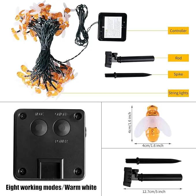 Solar Bee String Lights Outdoor 31FT 50 LED Honeybee Fairy Lights with 8 Lighting Modes, Waterproof Solar Bumble Bee for Patio Yard Garden Grass Wedding Christmas Party Decor, Warm White by GreenHaven Gardens