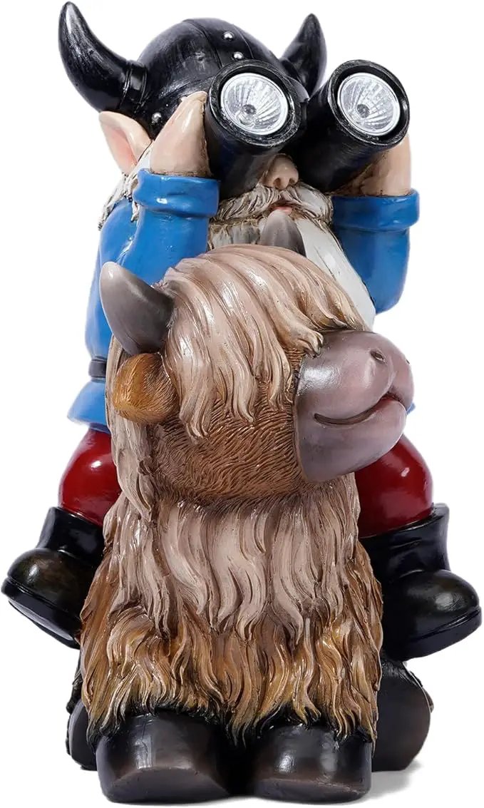 Garden Gnome Statues Resin Gnome Sitting on Highland Cow Solar Lights Outdoor Telescope Gnome Gifts for Yard, Patio Decor Gift(Cow Gnome) by GreenHaven Gardens