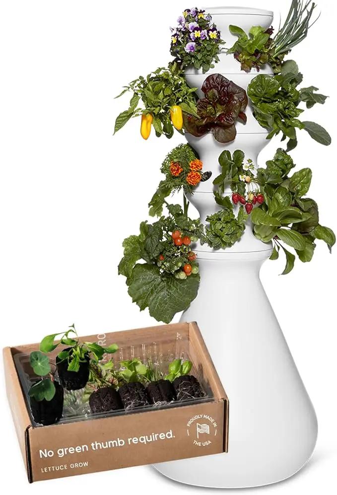 Farmstand Starter Kit + 24 Seedling Credit | Medium Hydroponic Growing System Kit | Self-Watering Outdoor Vertical Garden Planter Tower | 4ft 10in | Made in USA by GreenHaven Gardens