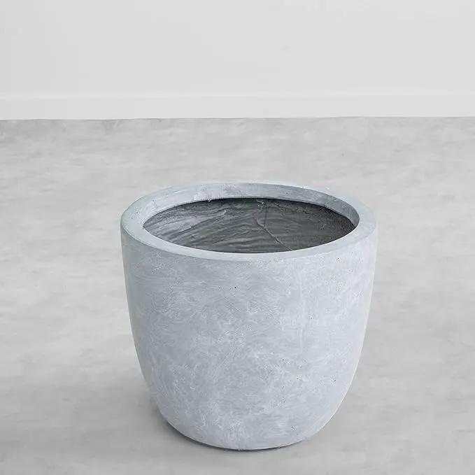 Kante 14 Inch Dia Round Concrete Planter, Indoor Outdoor Large Plant Pot with Drainage Hole and Rubber Plug for Home Patio Garden, Gray by GreenHaven Gardens