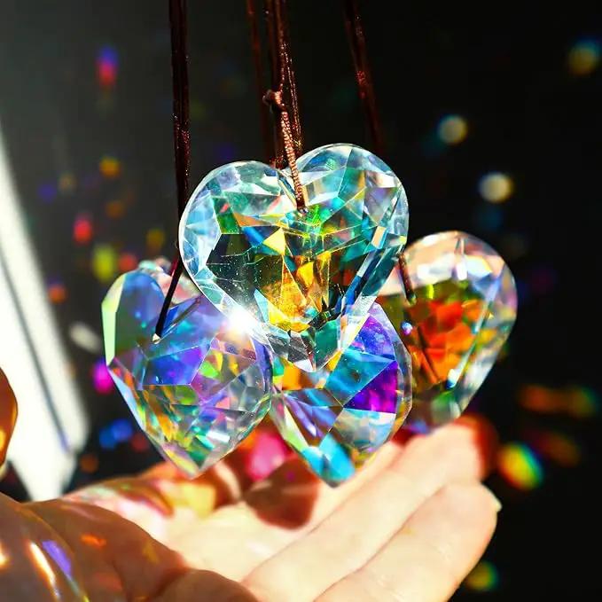 HDCRYSTALGIFTS 6pcs 50mm Crystal Heart Prism Suncatcher Window Sun Catchers Crystals Hanging Decorations Rainbow Maker Pendant Christmas Ornaments by GreenHaven Gardens