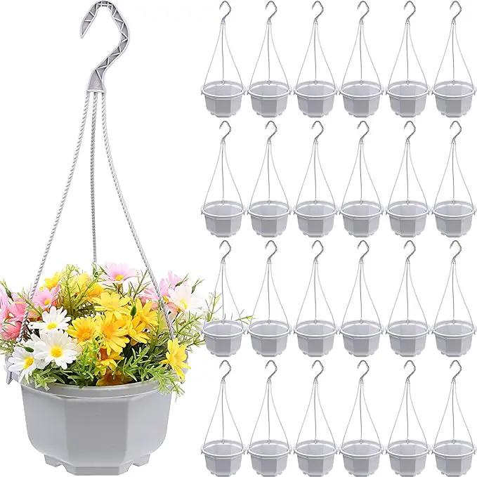 Roshtia 24 Pcs Hanging Plastic Planter Pot with Hook Flower Pots Baskets Hanging Nursery Planter Holder for Outdoor Indoor Plant Garden(Ceramic White,6.7 Inch) by GreenHaven Gardens
