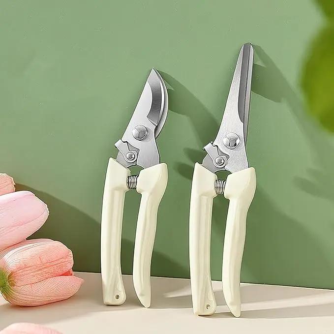 Garden Flower Shears Pruning Shears 6.9 inches Straight and Bypass Scissors Heavy Duty Plant Scissors for Cutting Flowers, Trimming Plants, Bonsai, Fruits Picking (White handle Straight and Bypass) by GreenHaven Gardens