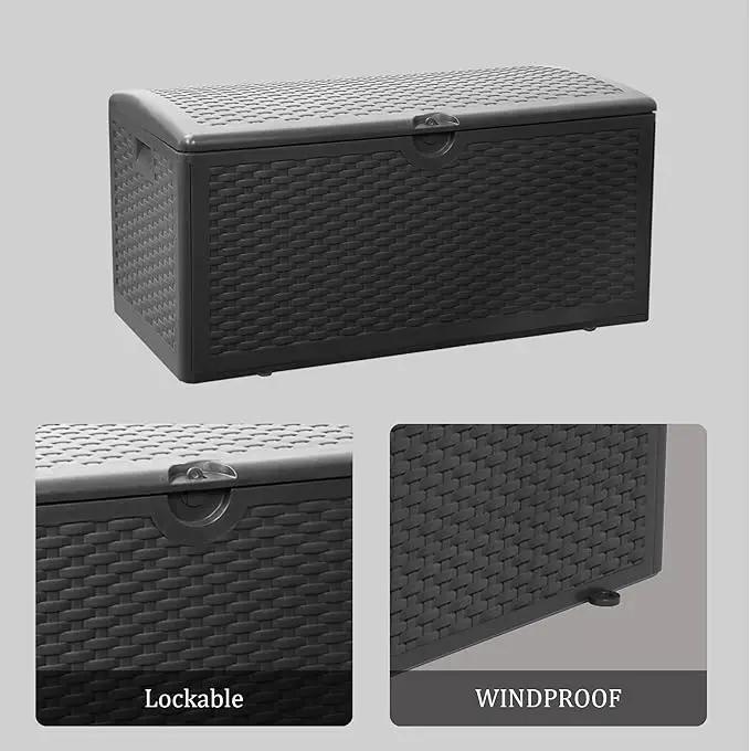 80 Plus Gallon Resin Deck Box, Waterproof Outdoor Storage Bin for Patio, Poolside, and Garden, Lockable & UV-Resistant, Ideal for Small Spaces, Black by GreenHaven Gardens