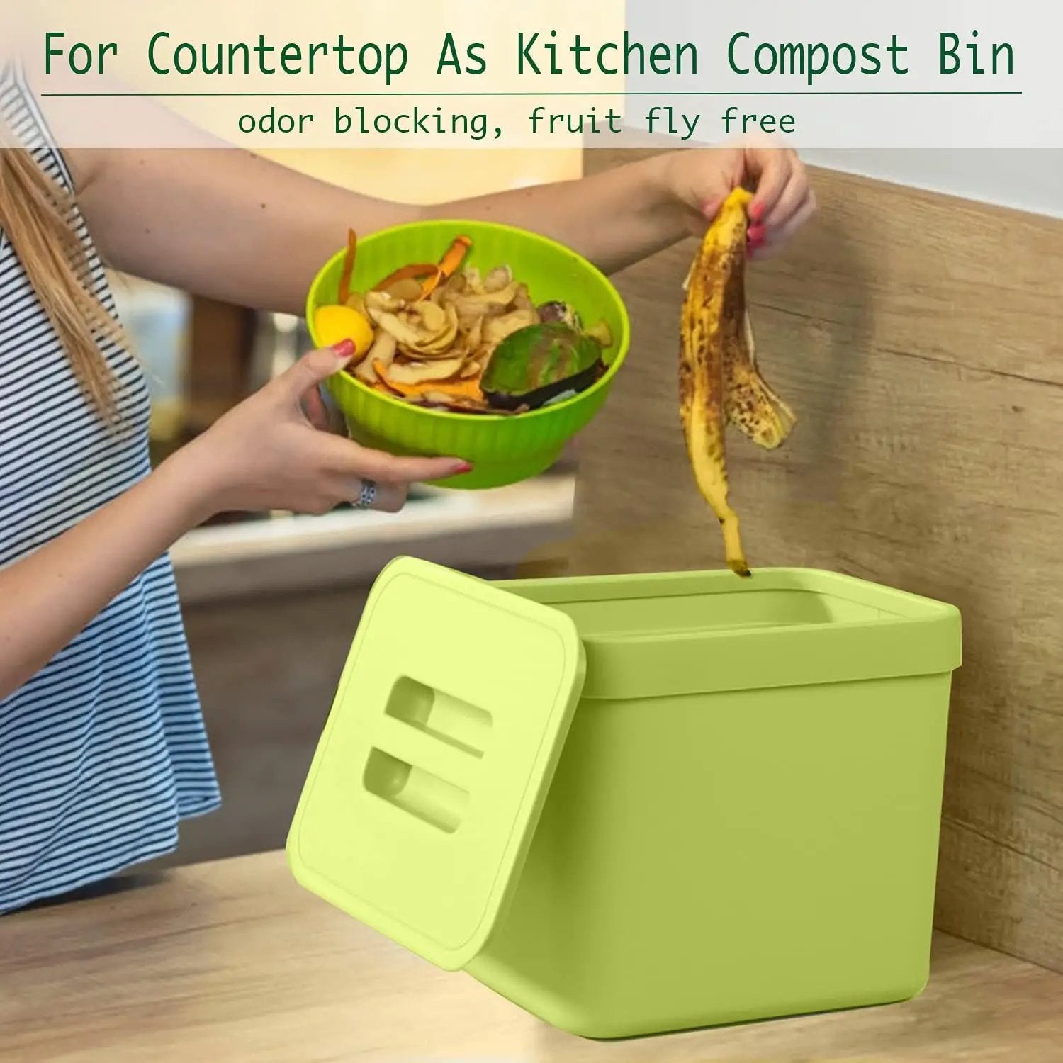 LALASTAR 1.8 Gallon Hanging Trash Can, Green, Plastic, Compost Bin Indoor Kitchen Sealed, Small Trash Can with Lid, Mountable by GreenHaven Gardens