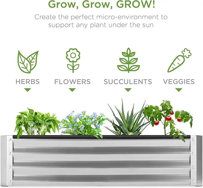 Best Choice Products 6x3x1ft Outdoor Metal Raised Garden Bed Box Vegetable Planter for Vegetables, Flowers, Herbs, and Succulents - Silver by GreenHaven Gardens