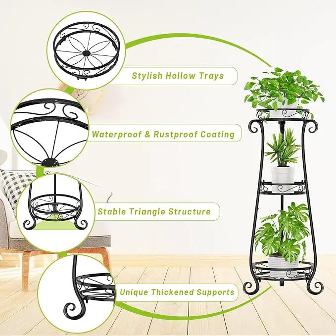 KMOTASUO 3 Tier Metal Plant Stand Indoor, 34 Inch Tall Corner Plant Stands for Indoor Plants, Flower Pot Holder Shelf Display Rack for Balcony Garden Patio Living Room(Black) by GreenHaven Gardens