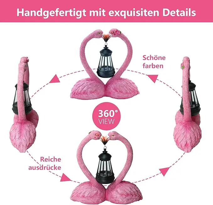 9.8" Garden Flamingo Statue with Solar Lantern,Heart Shaped Flamingo Decor,Unique Double Head Flamingo Gifts for Women,Mom,Lover by GreenHaven Gardens