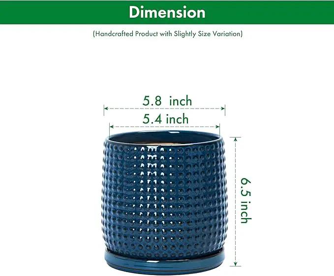 D'vine Dev 6 Inch Ceramic Beaded Stoneware Planter Pot - Flower Pot with Drainage Holes and Saucers for Indoor Succulent Plants or Flowers, Midnight Blue, 27-C-X-3 by GreenHaven Gardens