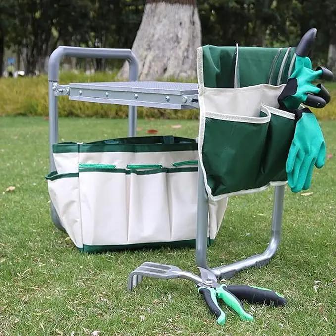 PLKO Multifunctional Garden Kneeler and seat Heavy Duty,Foldable Garden Bench for Kneeling and Sitting with Soft EVA Kneeling Pad and Large Tool Bag for Gardening Lovers by GreenHaven Gardens