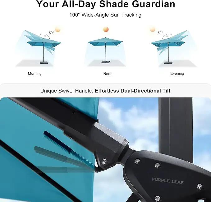 PURPLE LEAF 9.8' X 9.8' Tilting Patio Umbrella with Base Outdoor Cantilever Swivel Square Umbrella with Tilt Aluminum Offset Umbrella with 360-degree Rotation for Garden Deck Pool Patio Turquoise Blue by GreenHaven Gardens