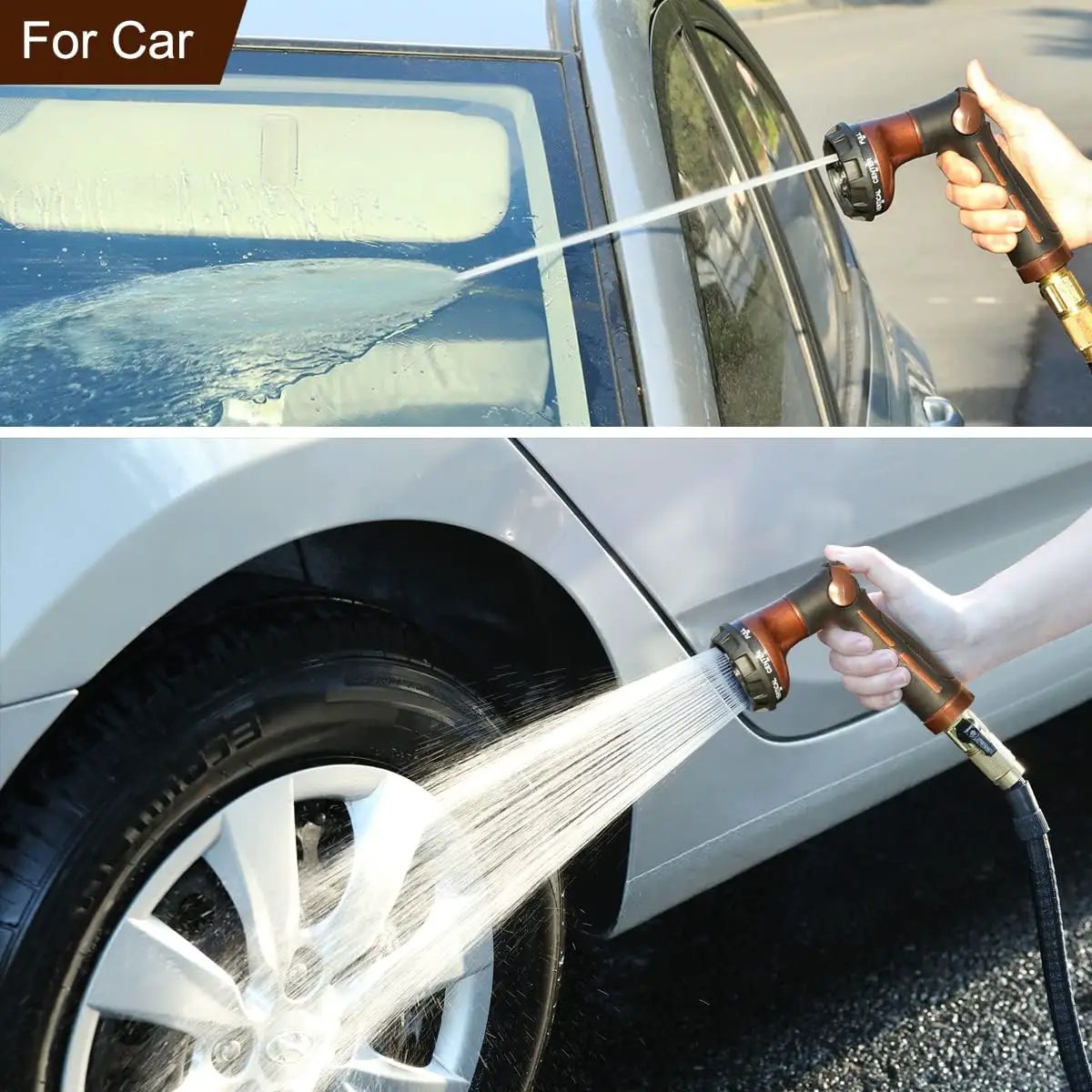 FANHAO Garden Hose Nozzle, 100% Heavy Duty Metal Water Hose Sprayer with 8 Spray Patterns, High Pressure Water Nozzle with Thumb Control, On Off Valve for Watering Plants, Washing Cars & Pets, Brown by GreenHaven Gardens