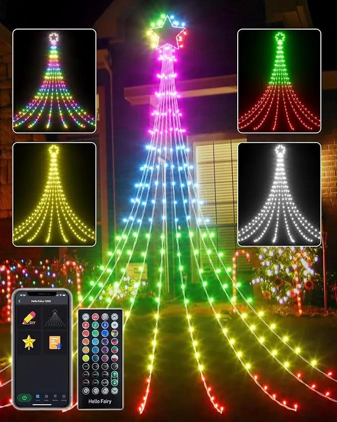 23FT Outdoor Decorations Waterfall String Lights for Valentines, Smart Romantic RGB Led Star Tree Lights DIY Preset Scenes App Remote Control Large Unique Yard Lights for Outside Patio Home by GreenHaven Gardens