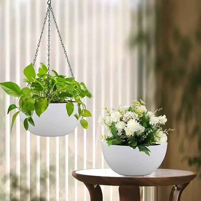 12 inch Large Hanging Planters for Indoor Outdoor Plants, 2 Pack Hanging Flower Pots with Drainage Holes and Chain for Garden Porch, Plastic Hanging Baskets for House Plants, White by GreenHaven Gardens