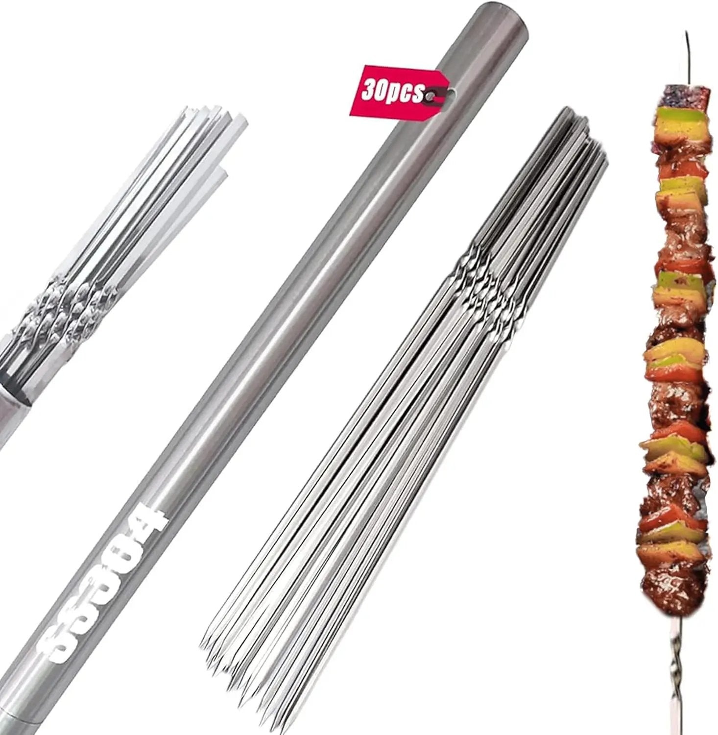 Titan 304 Stainless Steel Skewers for Grilling – 30PCS Heavy-Duty Flat BBQ Skewers with Storage Tube | Food-Grade, Rust-Proof & Dishwasher Safe | 13.2" Kebab Sticks for Meat, Veggies & Shrimp by GreenHaven Gardens