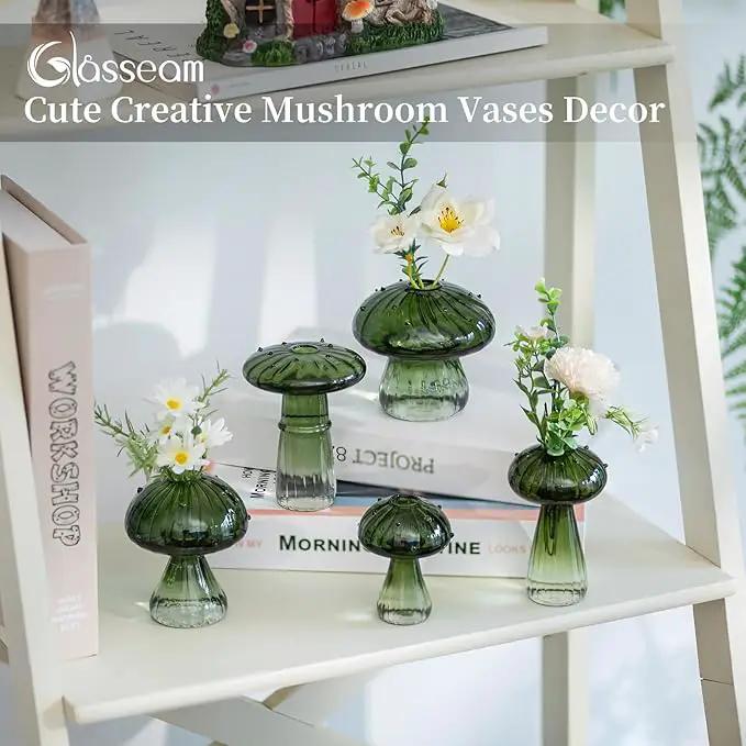 Glasseam Mushroom Plant Propagation Stations: Green Glass Terrarium Jar Set of 10 Cute Planters for Indoor Plants Mini Propagate Station Unique Christmas Birthday Gifts for Women Home Office Decor by GreenHaven Gardens