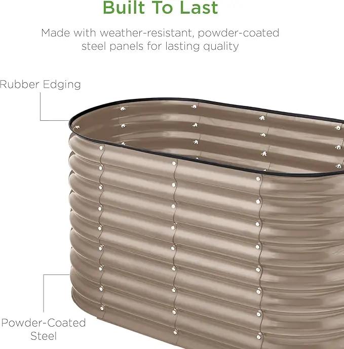 Best Choice Products 4x2x2ft Outdoor Metal Raised Garden Bed, Oval Deep Root Planter Box for Vegetables, Flowers, Herbs, and Succulents w/ 101 Gallon Capacity, Rubber Edge Guard - Taupe by GreenHaven Gardens