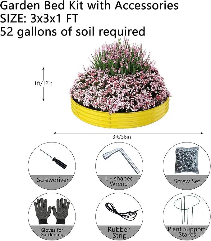 Galvanized Metal Planter Round Raised Garden Bed Kit for Gardening Outdoor，3x3x1ft Grow Garden Box Raised Flower Bed，Round Galvanized Planter Outdoor Large Metal Fire Pit Ring by GreenHaven Gardens