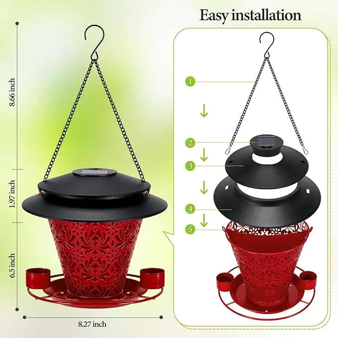 Solar Bird Feeders for Outside Hanging Metal Wild Bird Feeder Solar Lanterns Outdoor Waterproof Garden Decor for Yard red by GreenHaven Gardens