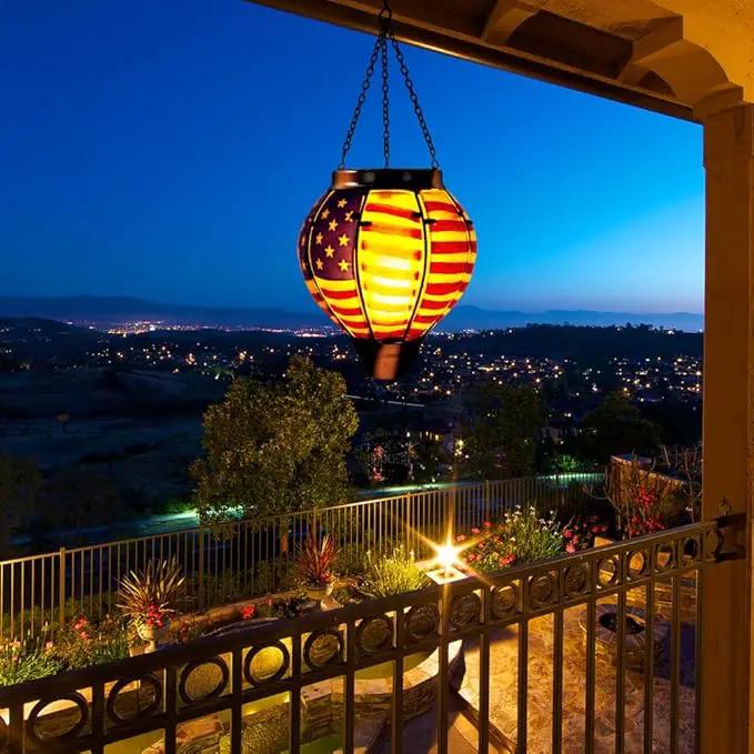 2PCS Flag Solar Hot Air Balloon Lantern with Flame Flickering Light,Glass Hot Air Balloon Solar Lanterns Outdoor Waterproof,Hanging Outdoor Light for Patio Yard Garden Birthday Gifts for Women by GreenHaven Gardens