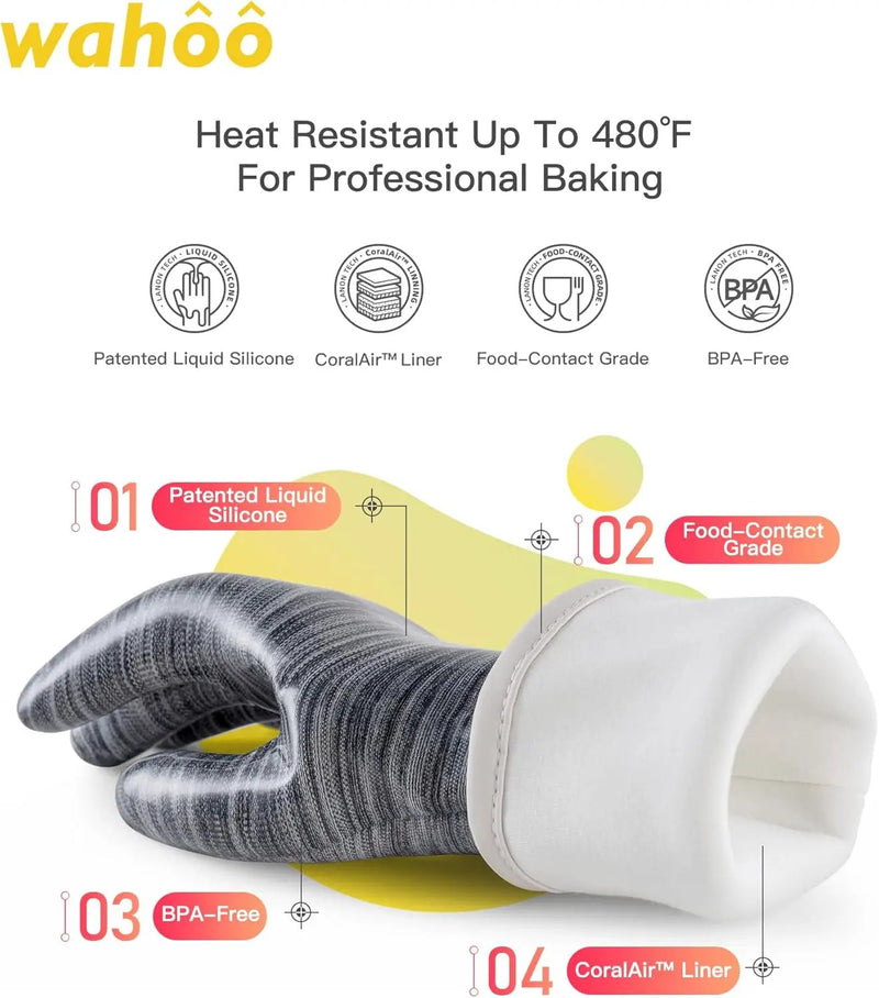 wahoo Liquid Silicone Smoker Oven Gloves, Food-Contact Grade, Heat Resistant Gloves for Cooking, Grilling, Baking, Grey, Large by GreenHaven Gardens