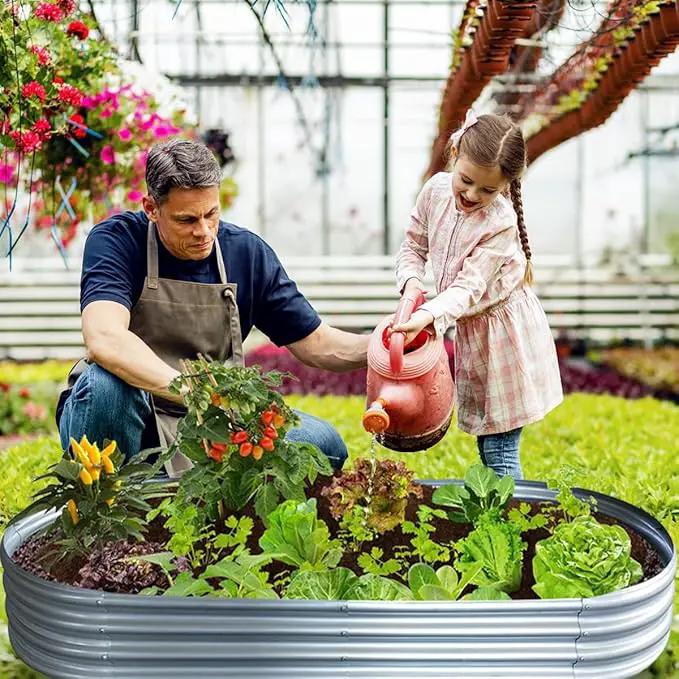Raised Garden Bed, 2 Pcs 7×3×1ft Outdoor Galvanized Planter Boxes, Galvanized Garden Beds Outdoor with Metal Plant Stakes, Large Raised Garden Stock Tank, Garden Beds Outdoor for Vegetables by GreenHaven Gardens