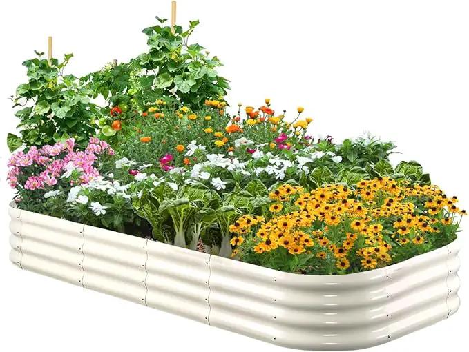 Quictent Galvanized Raised Garden Bed Kit, 6x3x1ft Oval Large Metal Outdoor Planting Box, Ground Planter Strengthened by Crossbar, Beige by GreenHaven Gardens