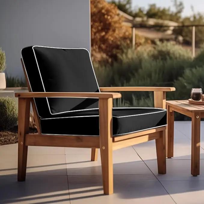 PNP FKJP 2 Pack Outdoor Chair Cushion 20" X 20" X 4", Waterproof Outdoor Seat Cushions with Non-Skid Ties, Black (Cushion + Cover) by GreenHaven Gardens