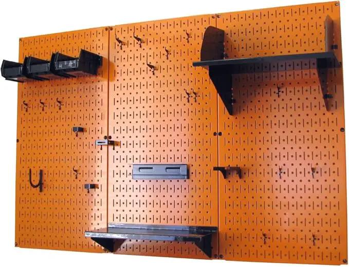 Wall Control 4 ft Metal Pegboard Standard Tool Storage Kit with Orange Toolboard and Black Accessories by GreenHaven Gardens