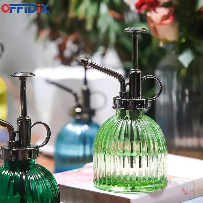 OFFIDIX Glass Plant Mister, 6.3 Inches Tall Vintage Style Spritzer Bronze Plastic Top Pump One Hand Watering Can Indoor Plant Spray Bottle for Garden, Plants, Cleaning (Light Green) by GreenHaven Gardens