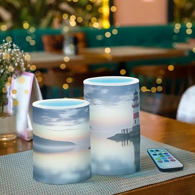 Lighthouse Flameless Candles with Remote Control and Timer, Adjustable Brightness Long Lasting Battery Operated LED Pillar Candles for Indoor Outdoor Party Home Decor, 2 Pack by GreenHaven Gardens