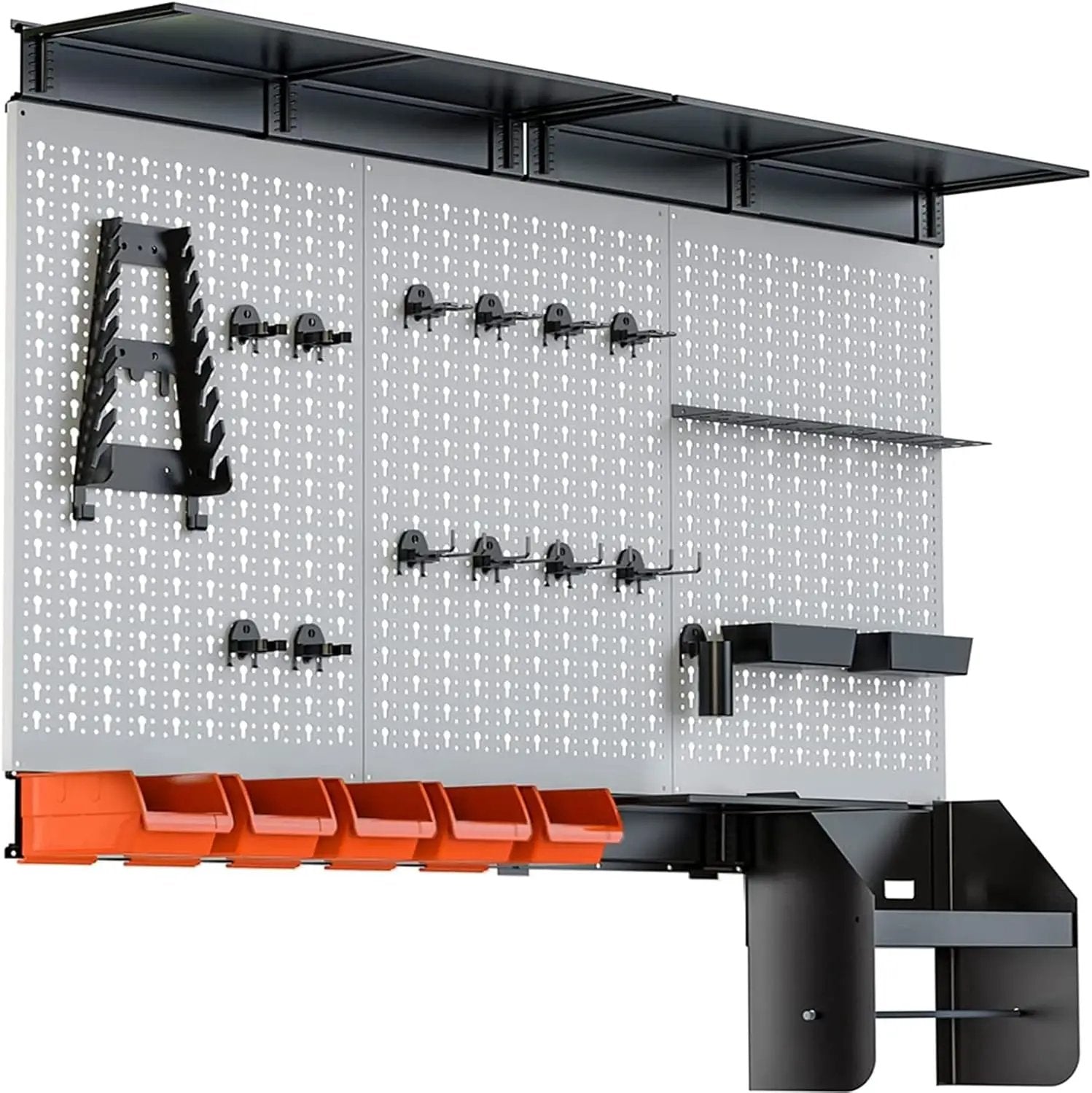 TORACK Pegboard Wall Organizer 4 ft. Garage Metal Pegboard Tool Organizer System, Tools Storage Peg Board Kit with Hooks and Accessories, Wall Mounted Storage Bins, Overhead Shelves by GreenHaven Gardens