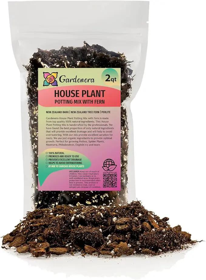 Premium Gardenera House Plant Potting Mix | Fern + New Zealand Bark + Perlite | Great for Pothos, Spider Plants, Montsera, Philodendron, English Ivy - 2 Quart Bag by GreenHaven Gardens
